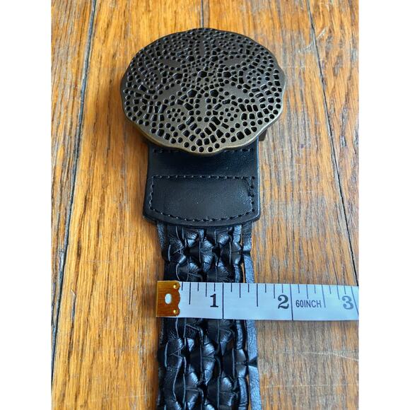 LUCKY BRAND Black Weave Leather Belt w/Boho Buckle sz XS/S - Picture 7 of 9
